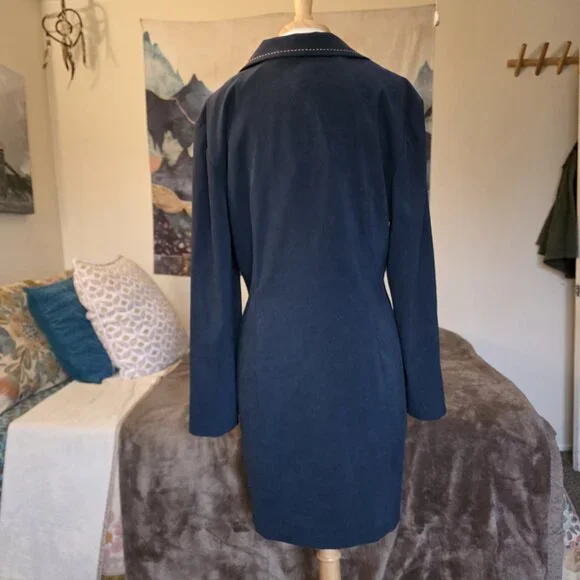 Sheri Martin New York Faux Suede Jacket Dark Green Size 14 Topstitch Blazer - Picture 3 of 16